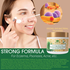 Green Leaf Naturals Manuka Honey Eczema Cream jar swatch for soothing moisturization.