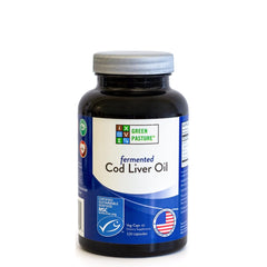 Green Pasture fermented cod liver oil bottle showing a convenient daily supplement