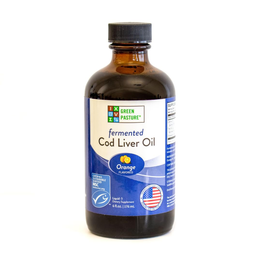 Green Pasture fermented cod liver oil liquid bottle pour for easy dosing