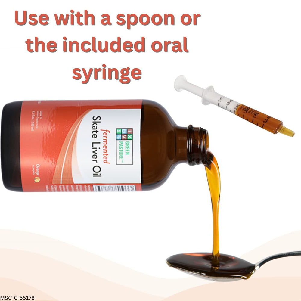 Green Pasture skate liver oil pour shows easy dosing