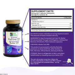 Green Pasture bottle visualizing wild Alaska cod liver oil and butter oil blend.