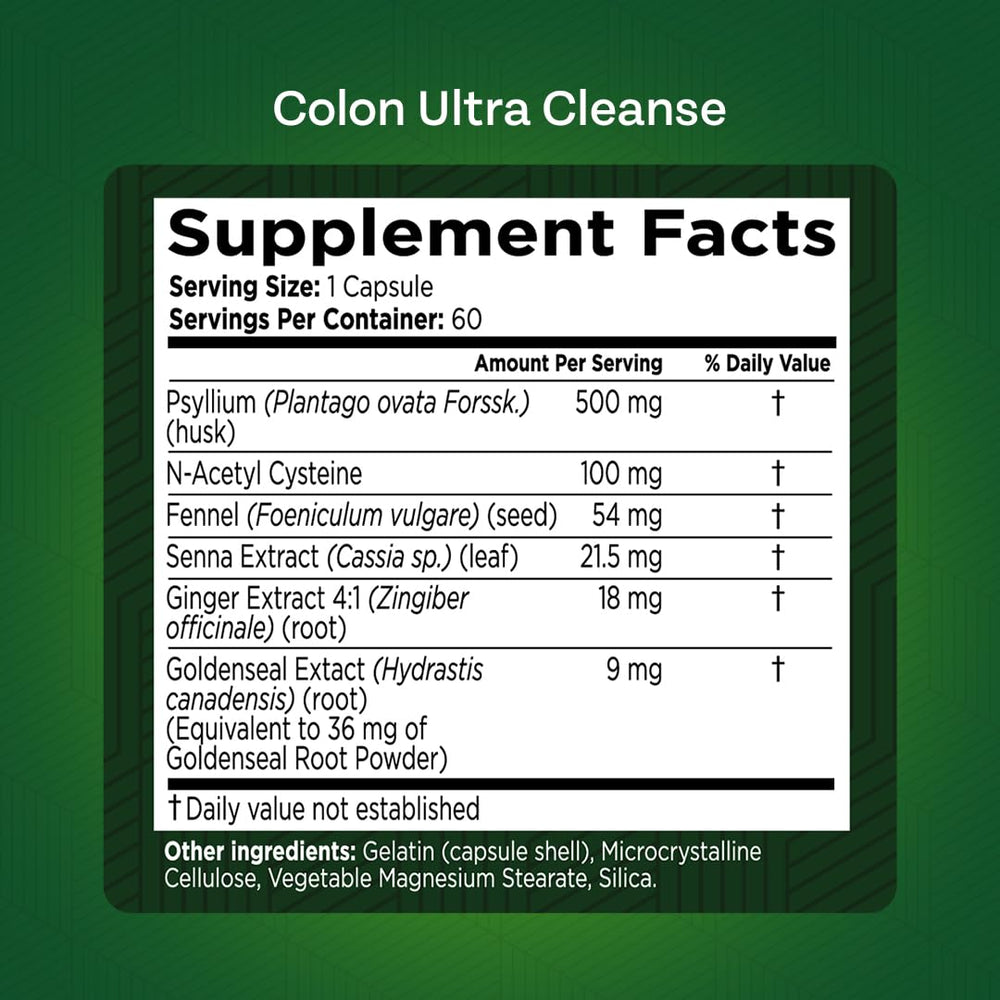 Green Valley Naturals Colon Ultra Cleanse packaging box with GMP badge.