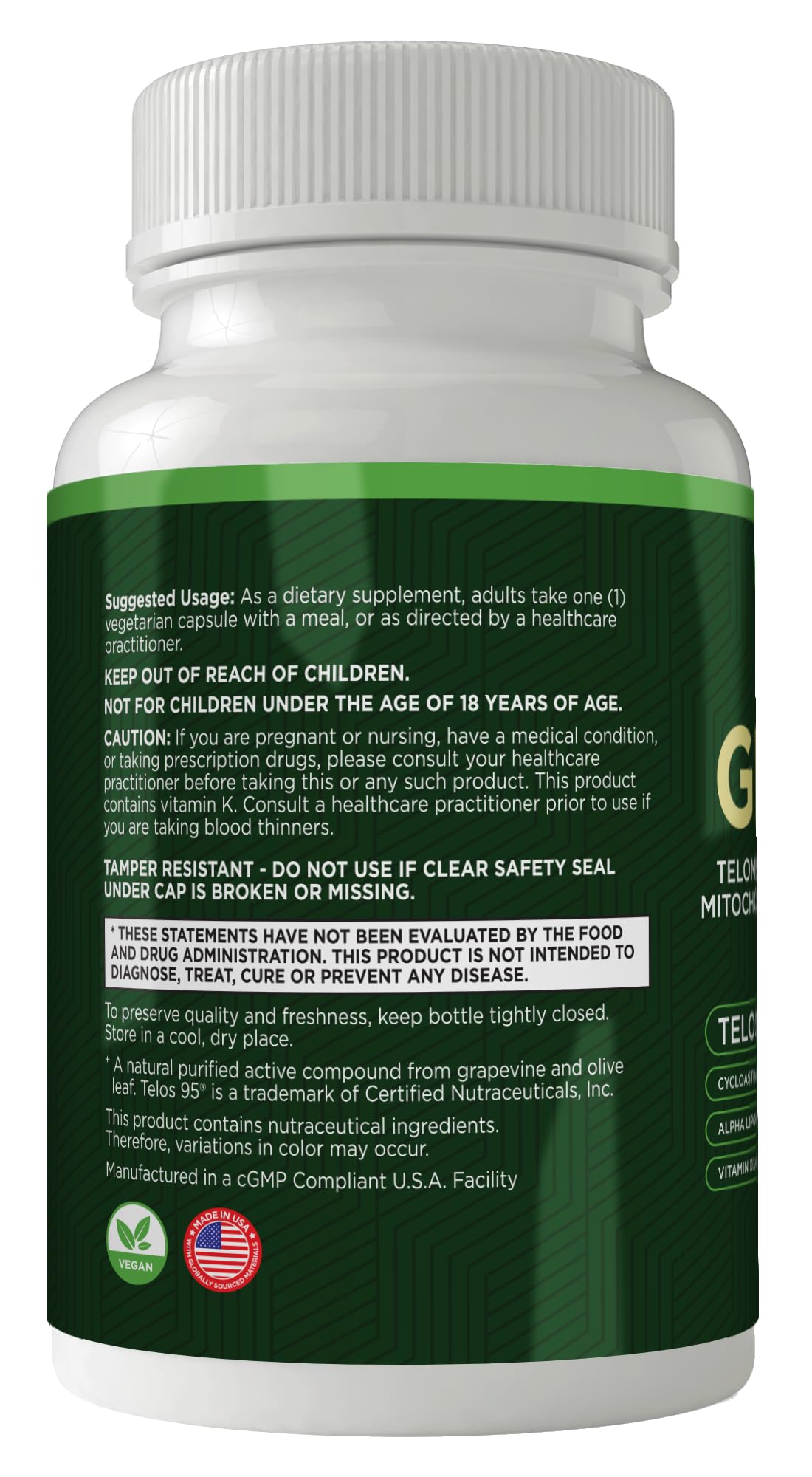 Green Valley Naturals Genesis vegetarian capsules label showing ingredient transparency.