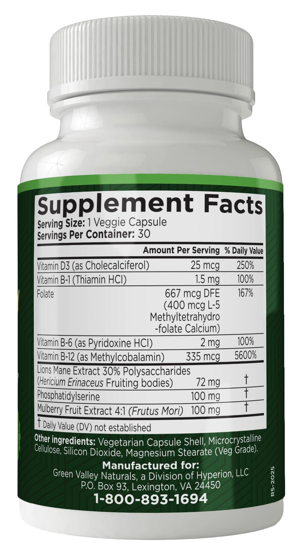 Green Valley Naturals Mulberry extract capsule highlighting antioxidant brain support.