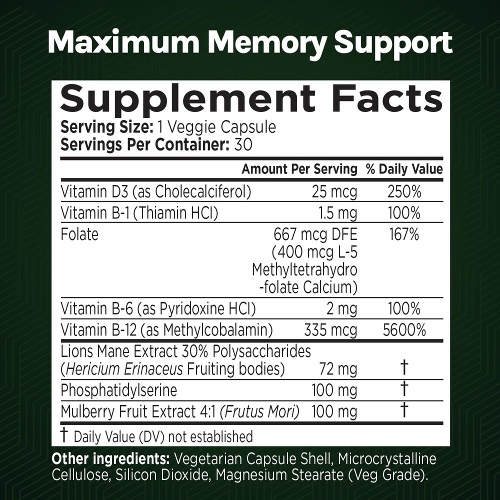 Green Valley Naturals Phosphatidylserine capsule for memory function and cognitive processing.