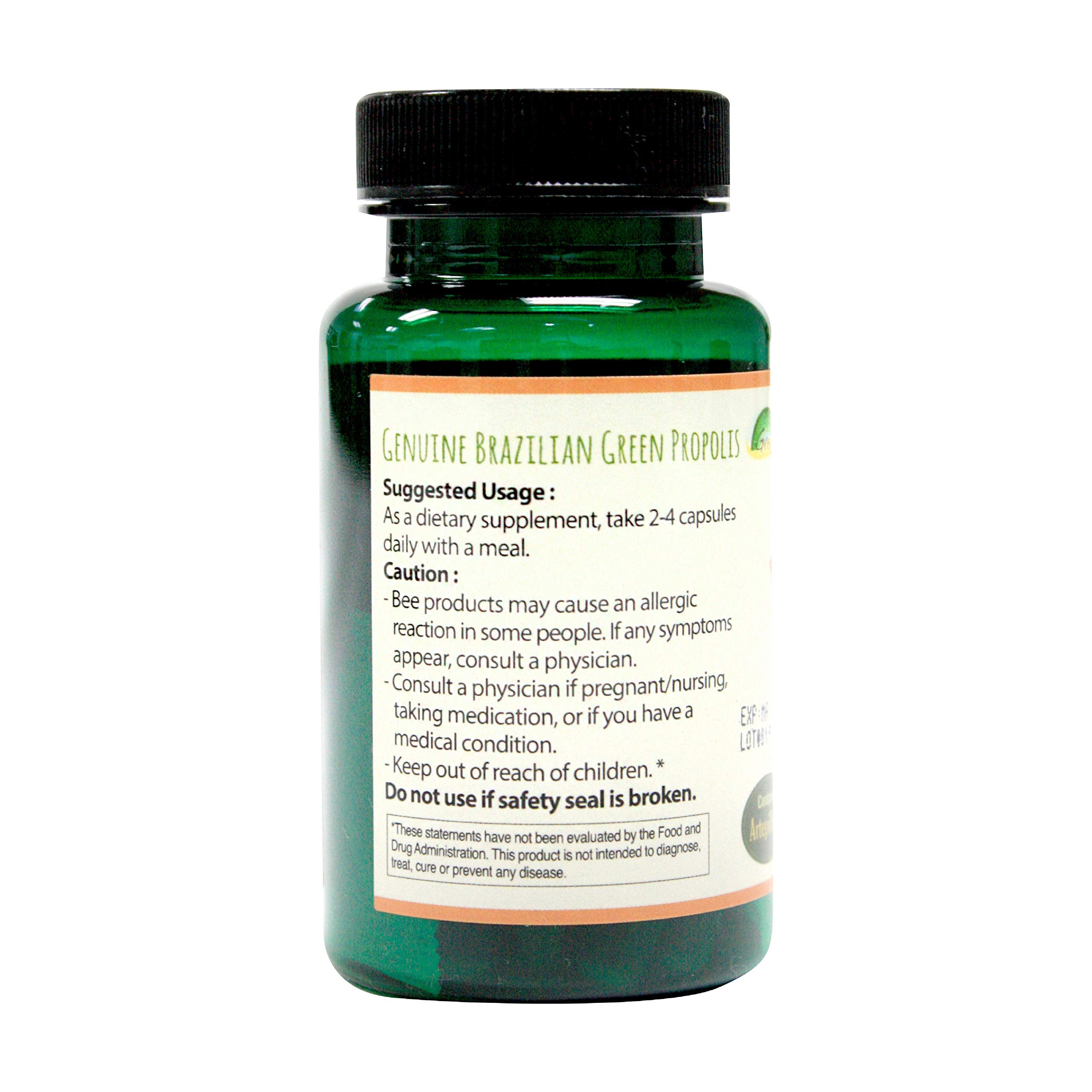 Greenbow Green Propolis capsules closeup showing vegan capsules