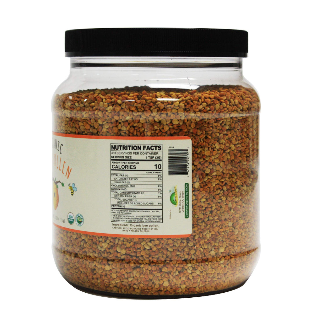 Greenbow Bee Pollen granules close-up reveal natural texture and color.