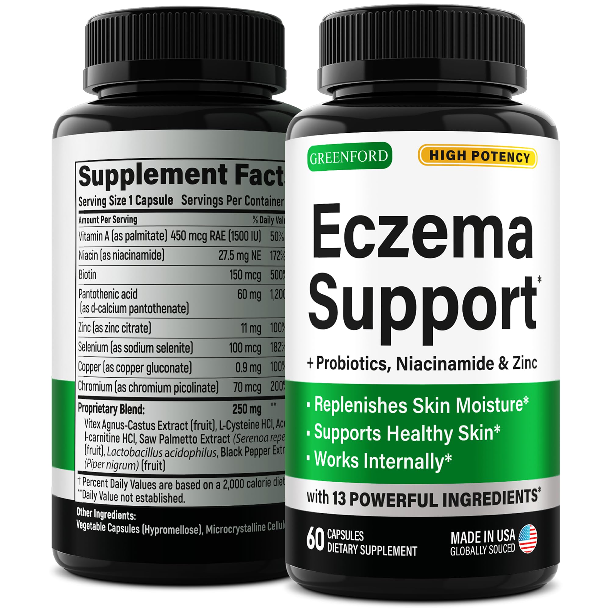 Greenford Eczema Support bottle front for daily skin wellness.