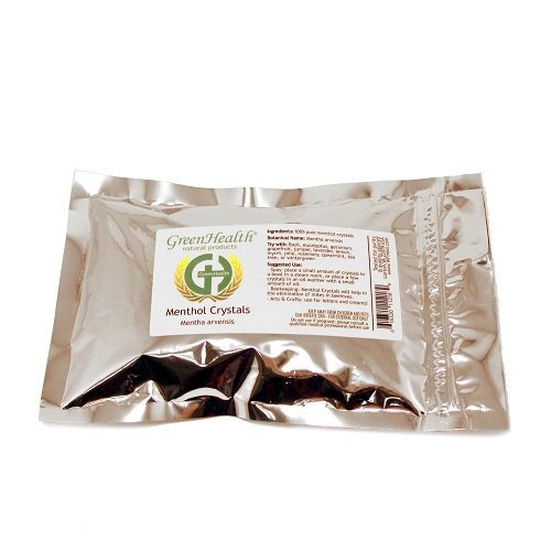 GreenHealth menthol crystals packaging with zipper-top bag for easy resealing and reuse.