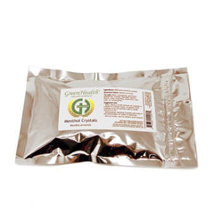 GreenHealth menthol crystals packaging with zipper-top bag for easy resealing and reuse.