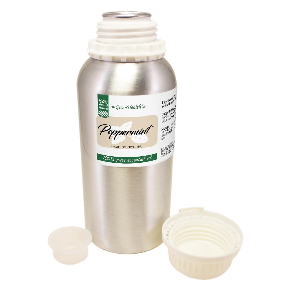 GreenHealth Peppermint Oil bottle-steam-distilled highlights crisp aroma for diffusers.