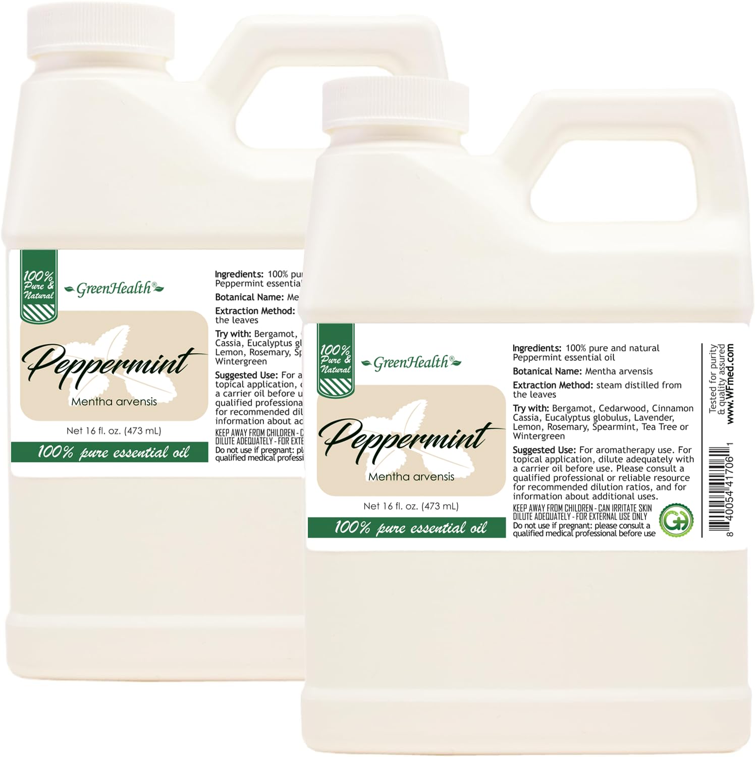 GreenHealth Peppermint Oil two-pack front view for bulk diffusion and DIY projects.
