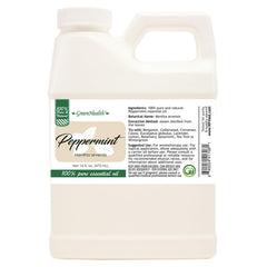 GreenHealth Peppermint Oil two-pack label detail emphasizing purity and branding.