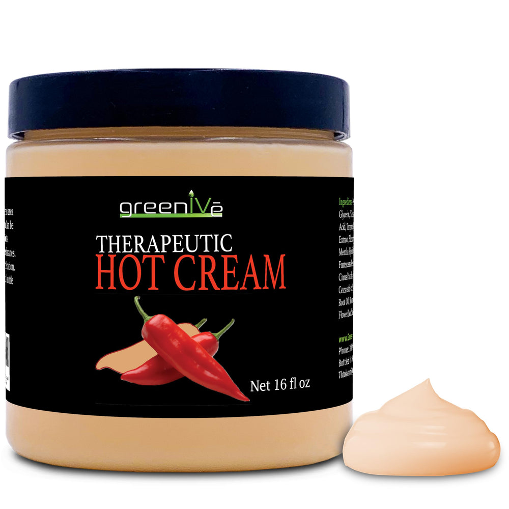 GreenIVe Hot Cream jar closeup highlighting soothing massage lotion.