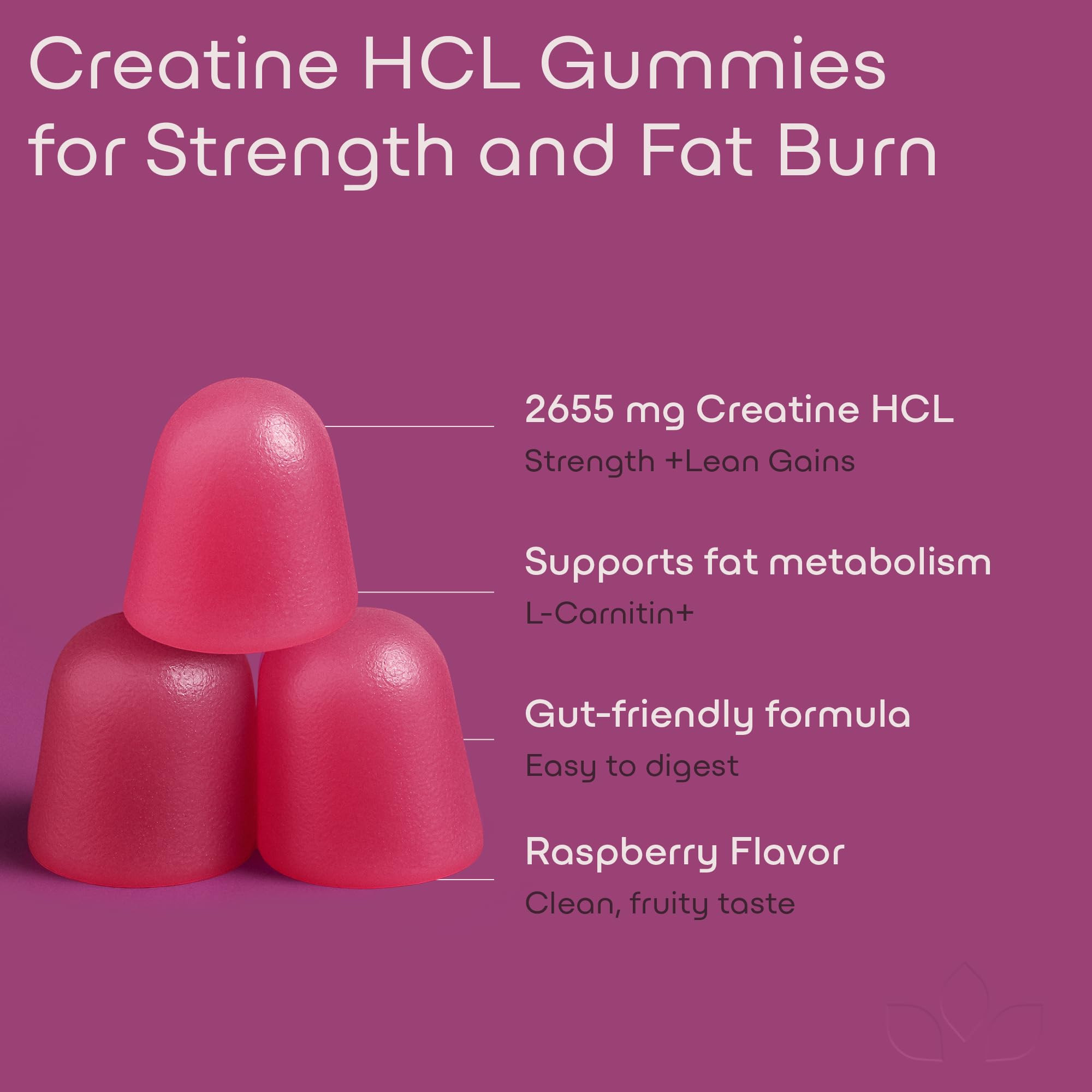 GreenLab Creatine HCL+ gummies with strawberry flavor, convenient snack for workouts