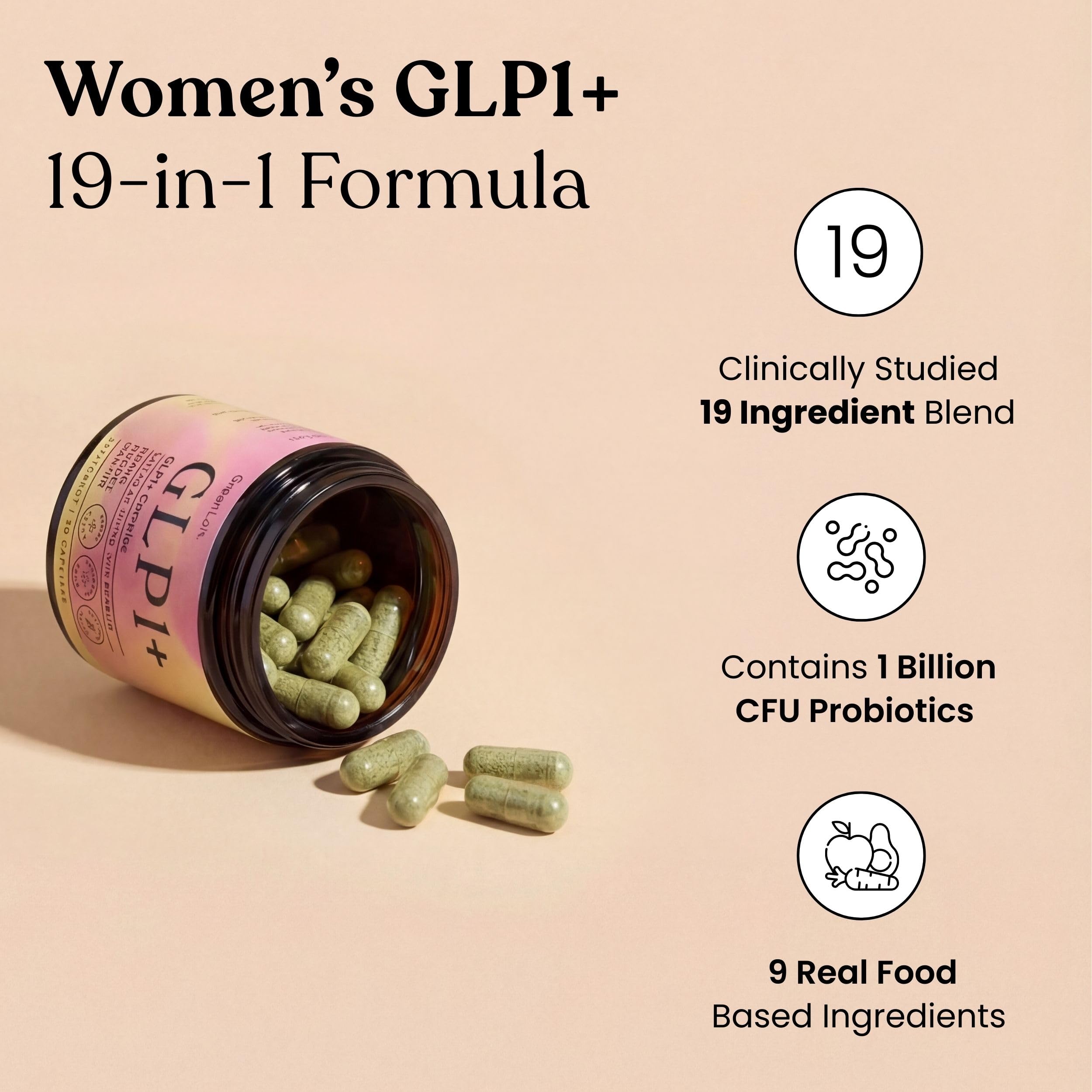GreenLab GLP-1 probiotic strains illustrating gut balance.