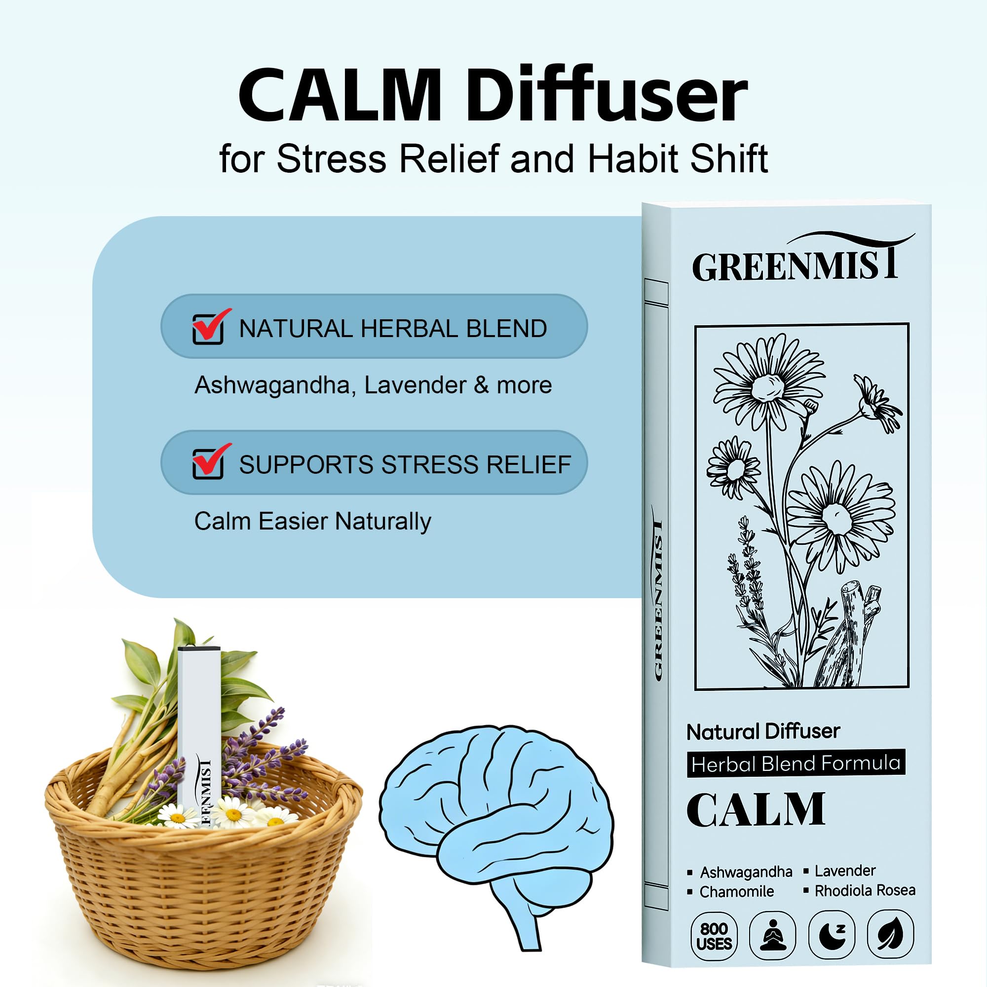 GreenMIST ashwagandha blend diffuser pen with lavender and chamomile