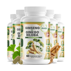 GreeNatr bottle front label showing ginkgo biloba and red ginseng for daily focus.