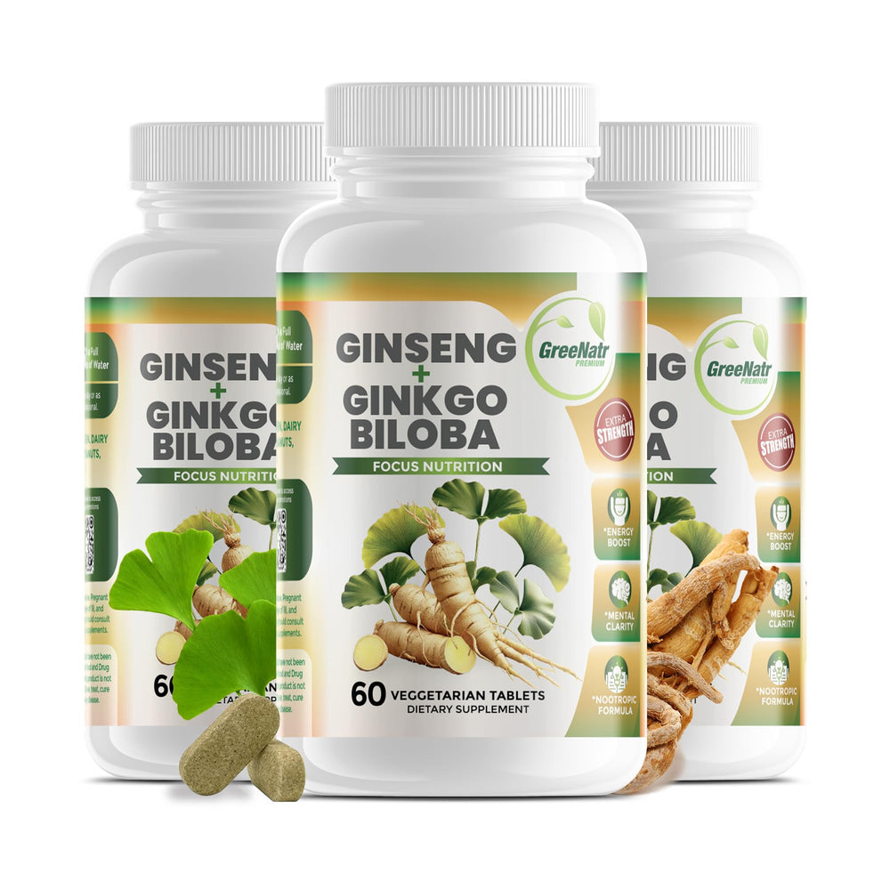 GreeNatr Ginkgo Biloba and Panax Ginseng bottle for brain support.