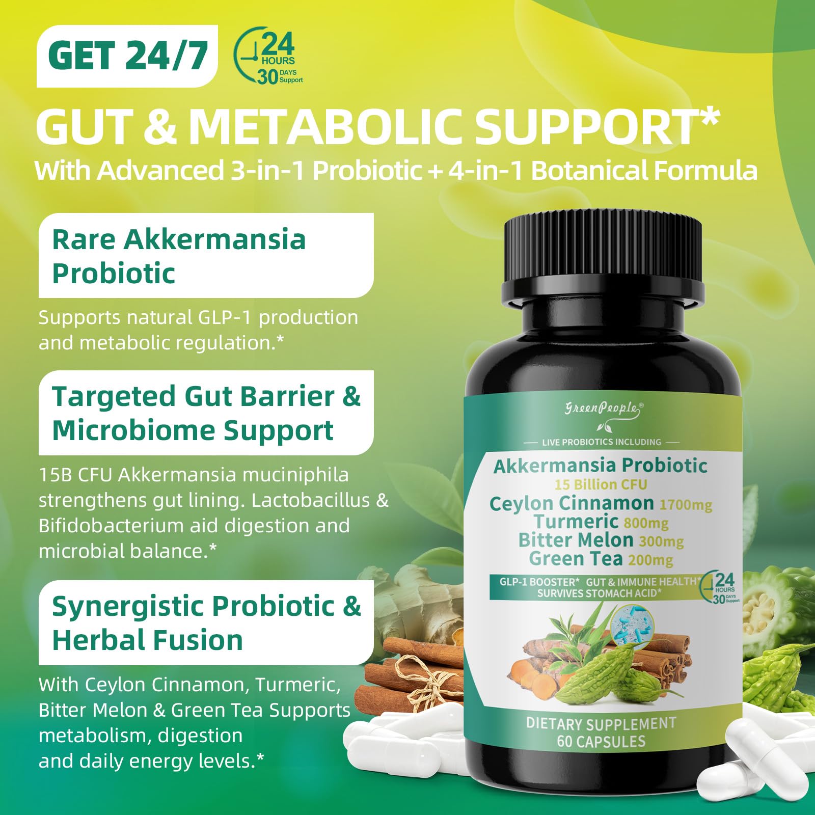 GreenPeople Akkermansia capsules close-up for easy daily dosing
