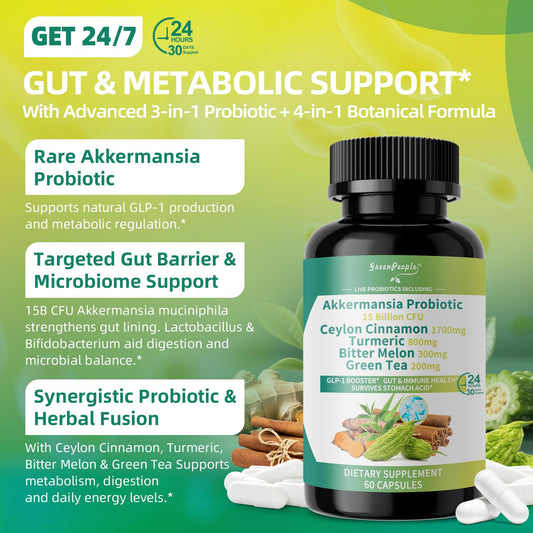 GreenPeople Akkermansia capsules close-up for easy daily dosing