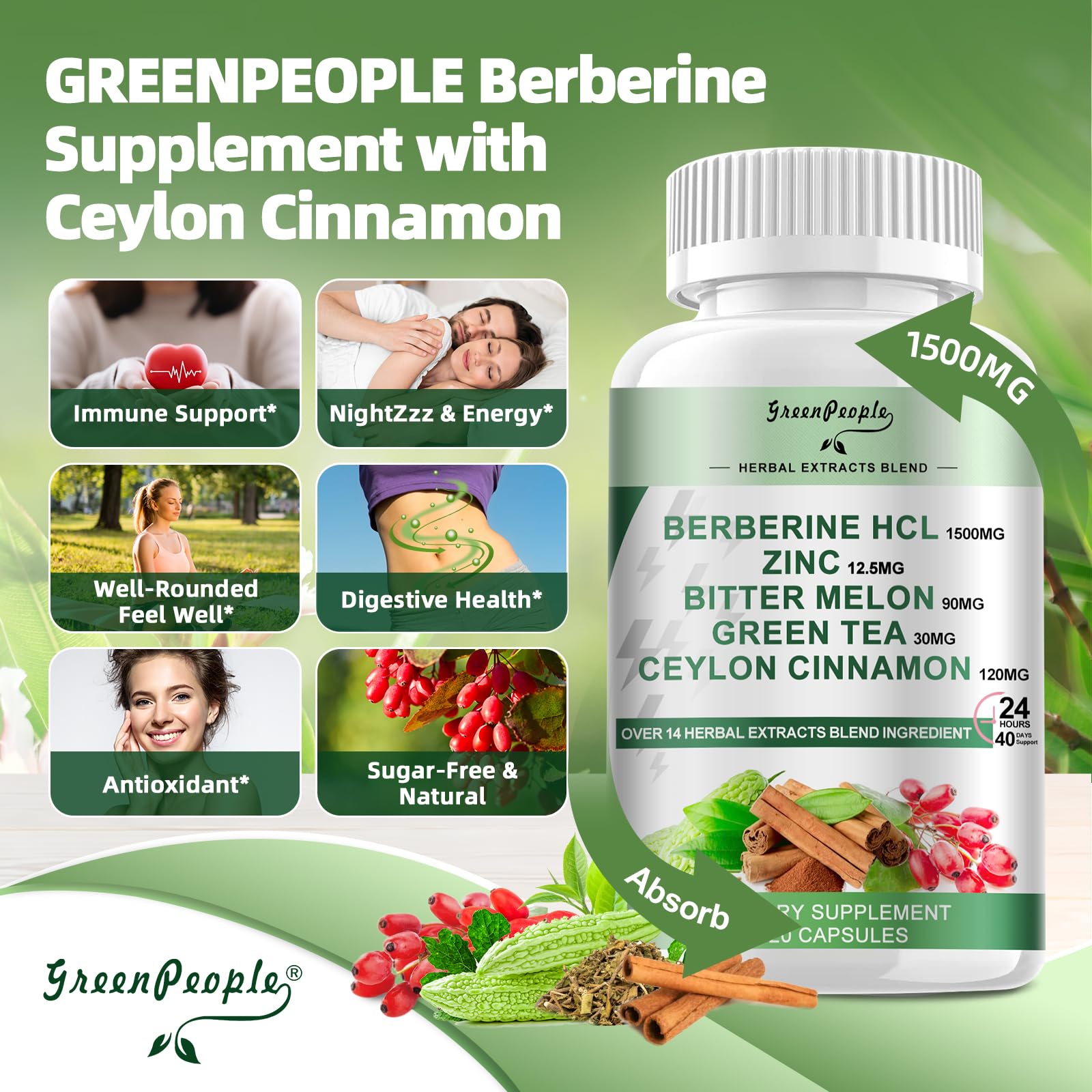 GREENPEOPLE berberine bottle featuring bitter melon extract for immune balance