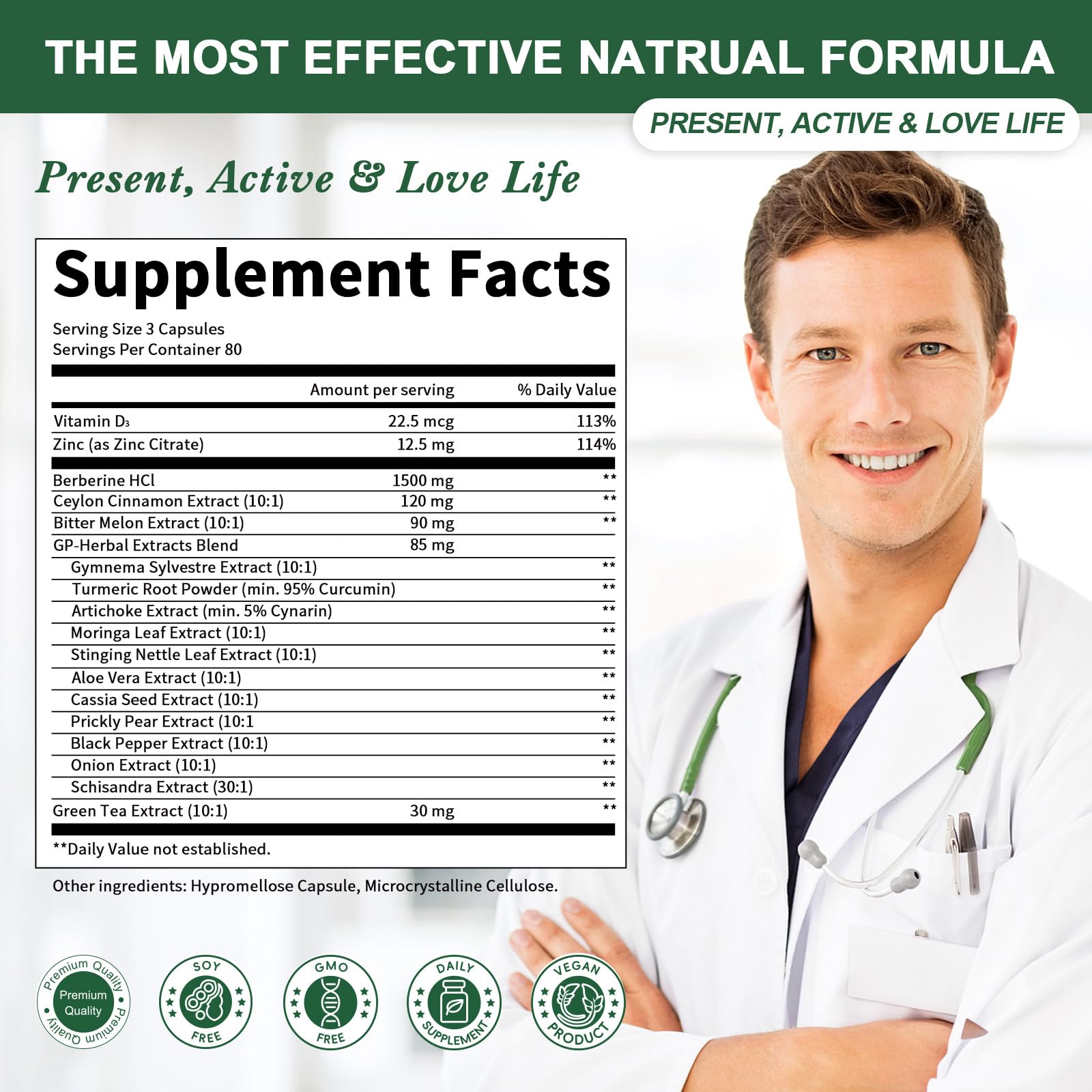GREENPEOPLE berberine capsules in a sleek bottle, emphasizing fast absorption