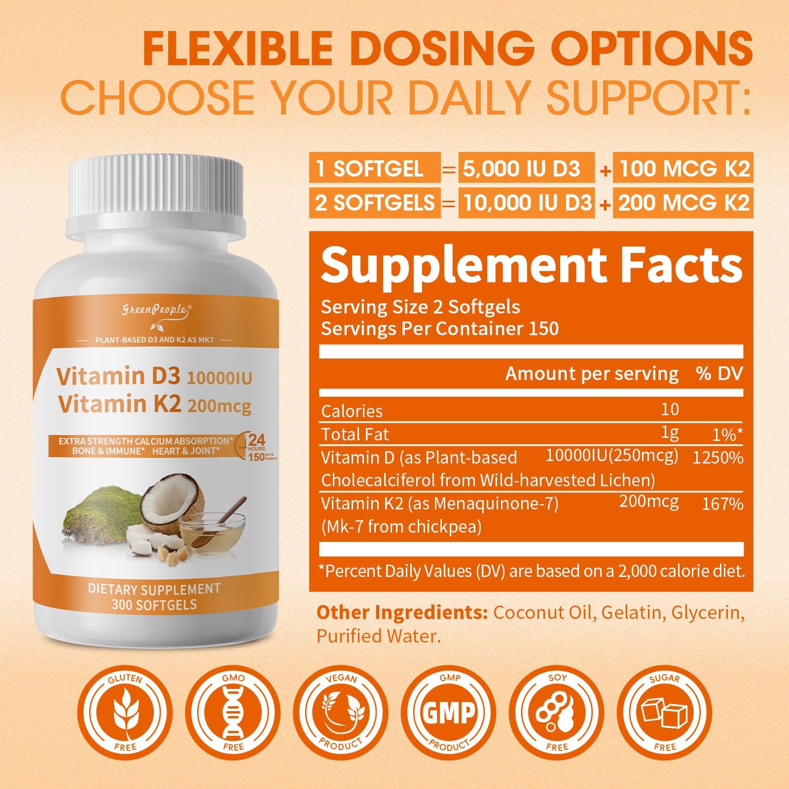 GREENPEOPLE K2 D3 softgels close-up for daily bone and immune support