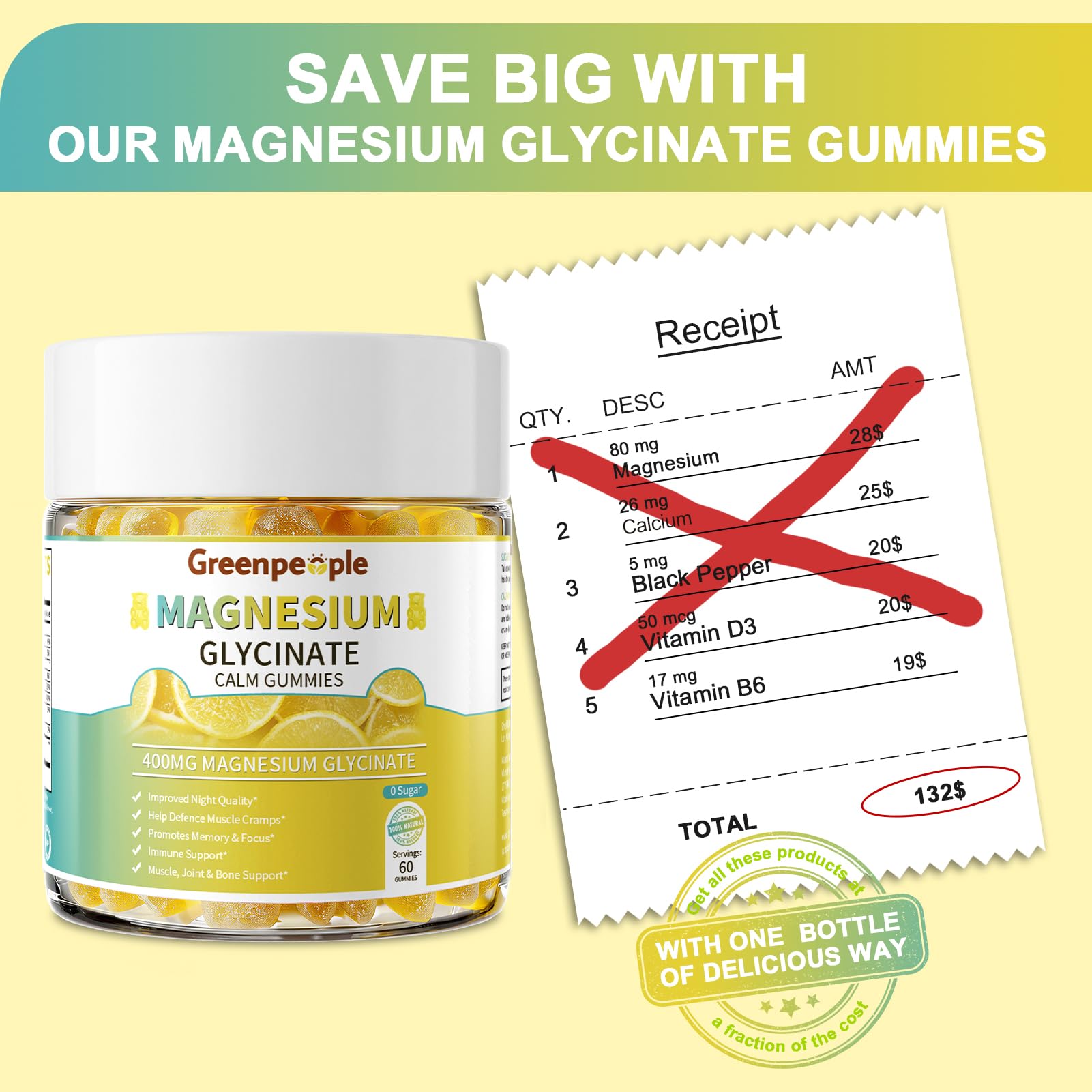 Back label close-up showing gluten-free and vegan-friendly sugar-free formulation