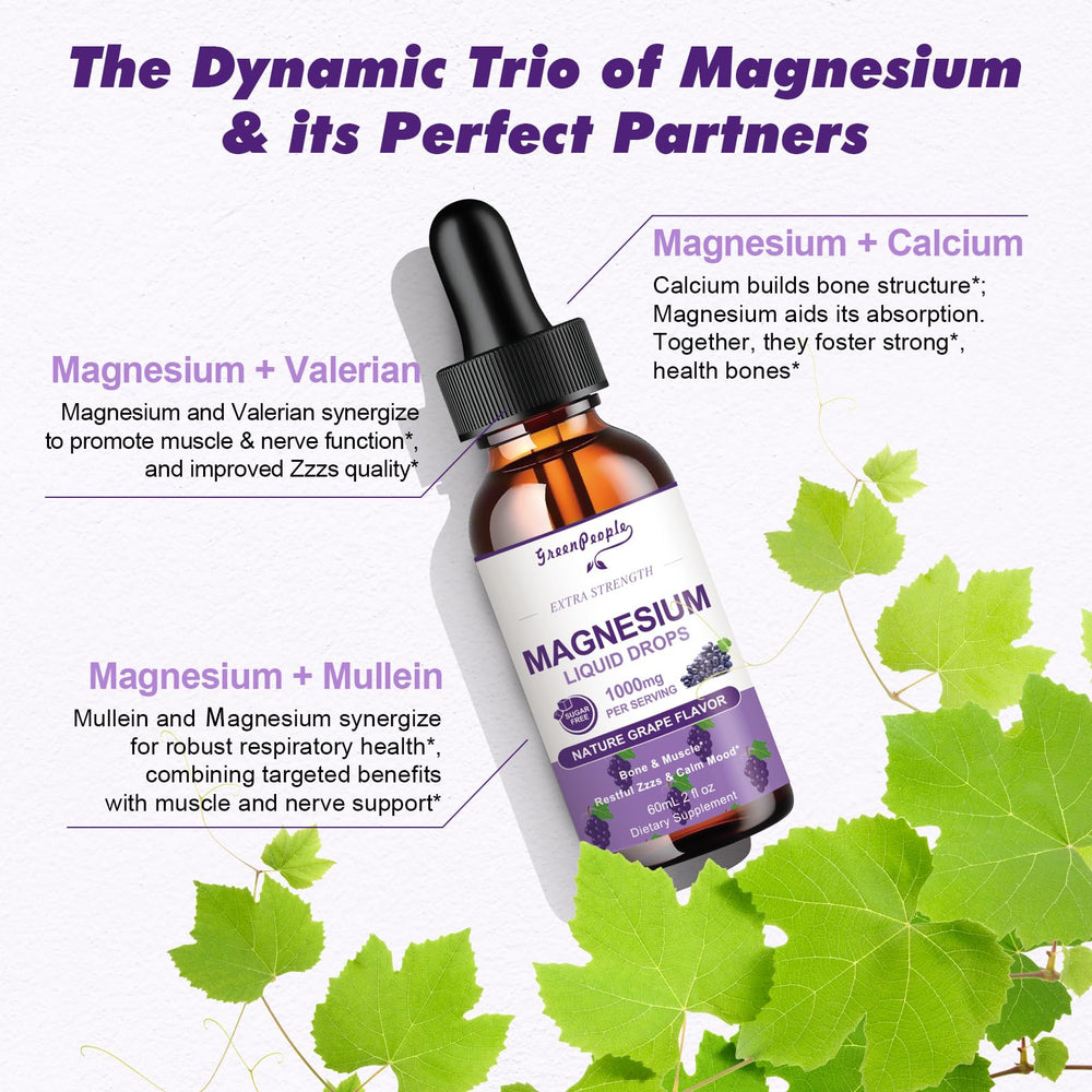 GREENPEOPLE Magnesium Glycinate Liquid Drops being poured for nightly unwind.