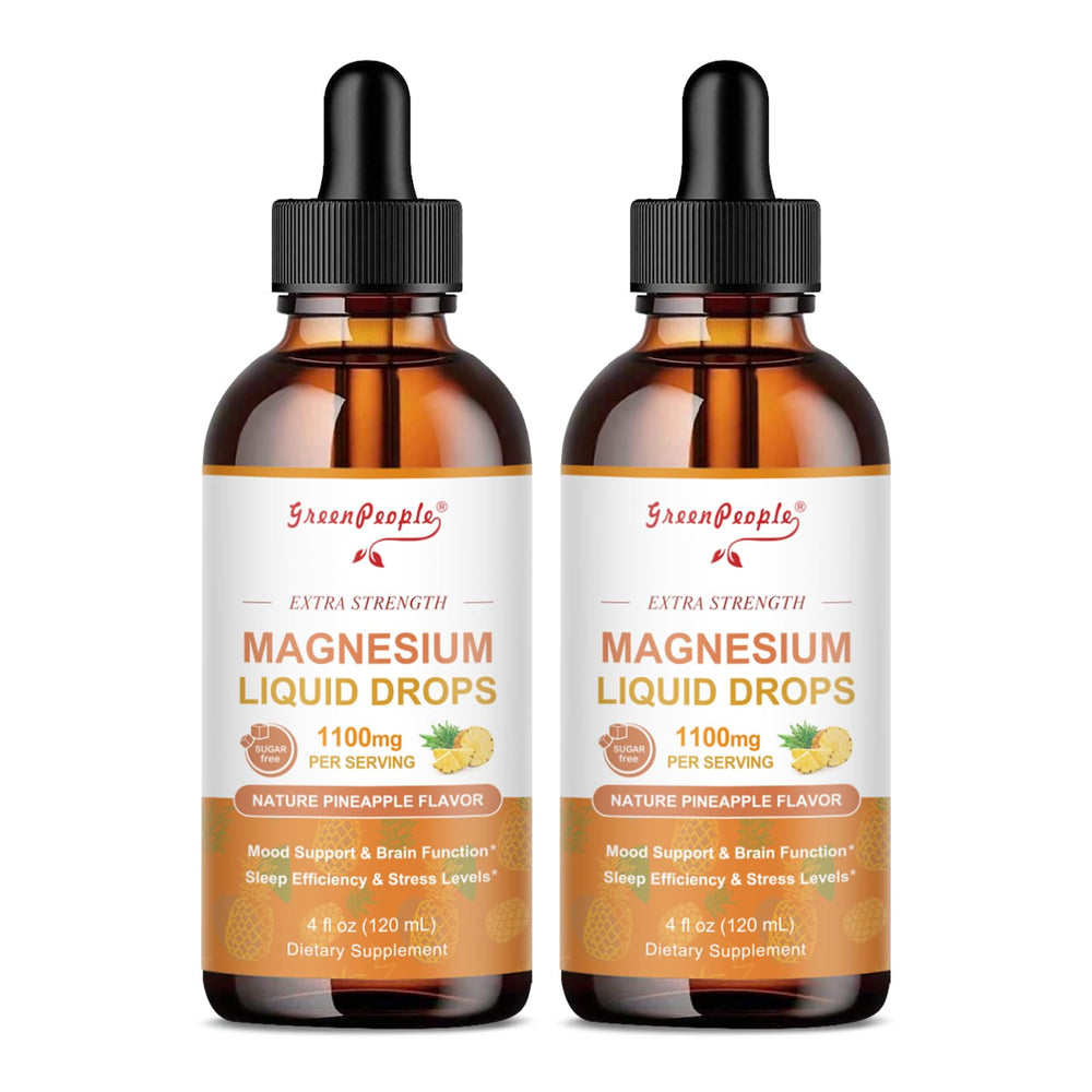GREENPEOPLE magnesium liquid drops pineapple bottle ready for easy daily dosing.