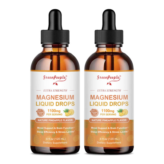GREENPEOPLE magnesium liquid drops pineapple bottle ready for easy daily dosing.