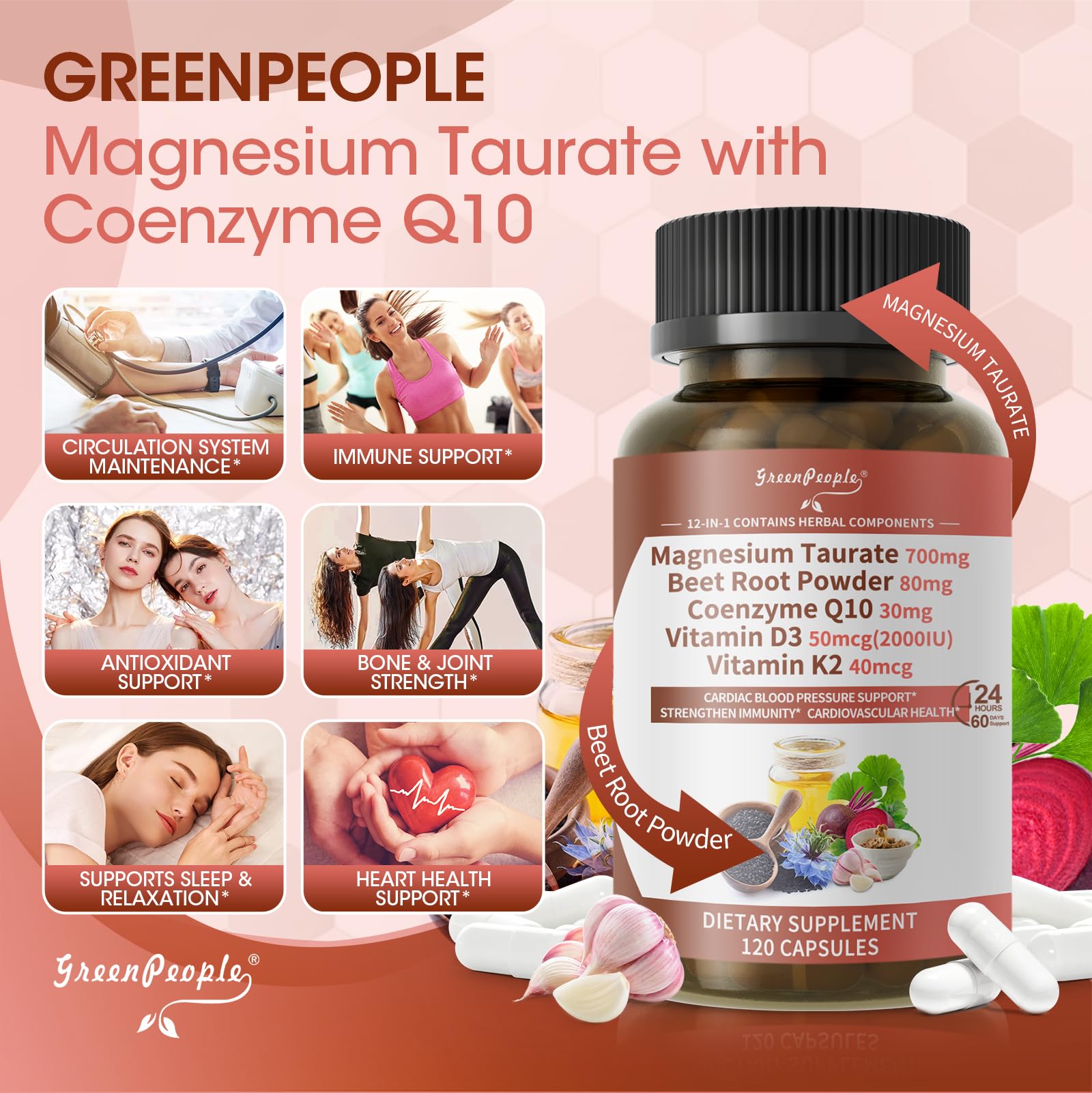 Closeup of GreenPeople Magnesium Taurate capsules for high absorption
