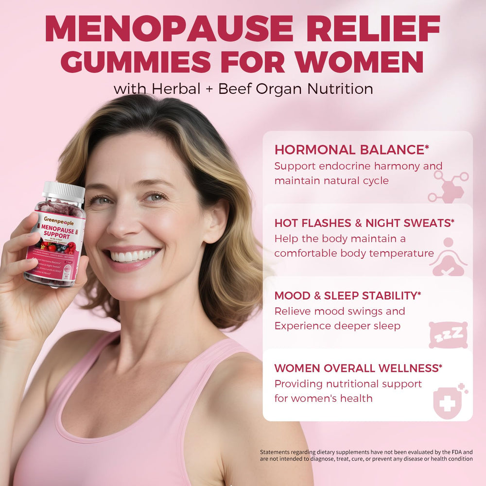 GREENPEOPLE Menopause Gummies pack front showing convenient two pack