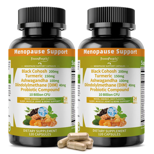 GreenPeople menopause capsules bottle front supports hormonal balance and daily comfort.
