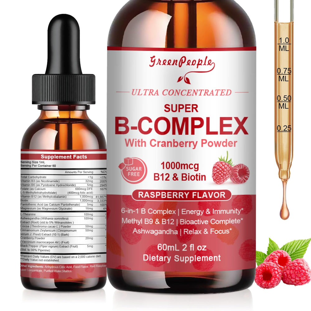 GreenPeople Vitamin Methylated B Complex bottle with dropper for easy dosing.