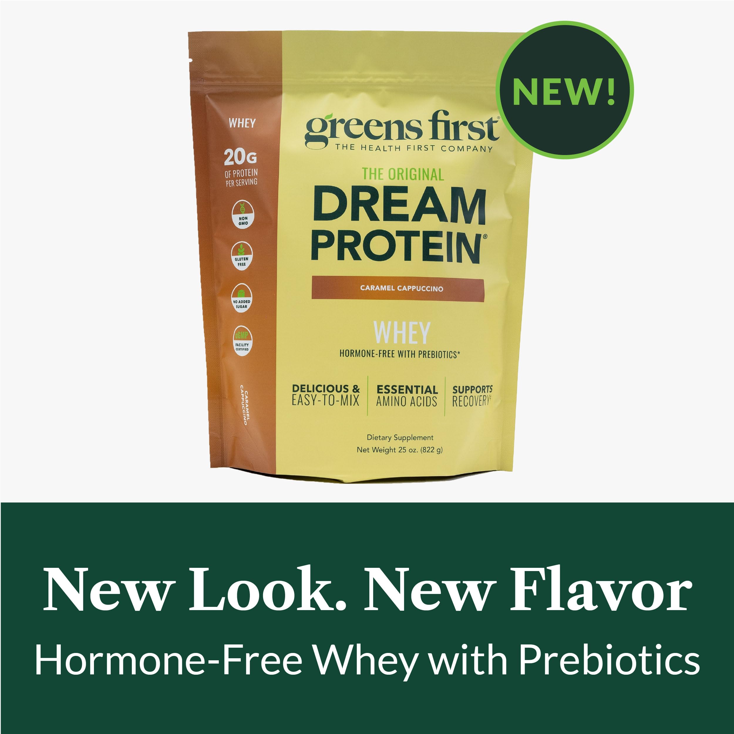 Immunity and digestion support icons beside the Dream Protein jar