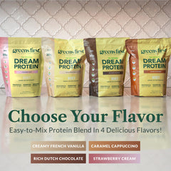 Greens First Dream Protein Whey mixer bottle ready for busy-day nutrition