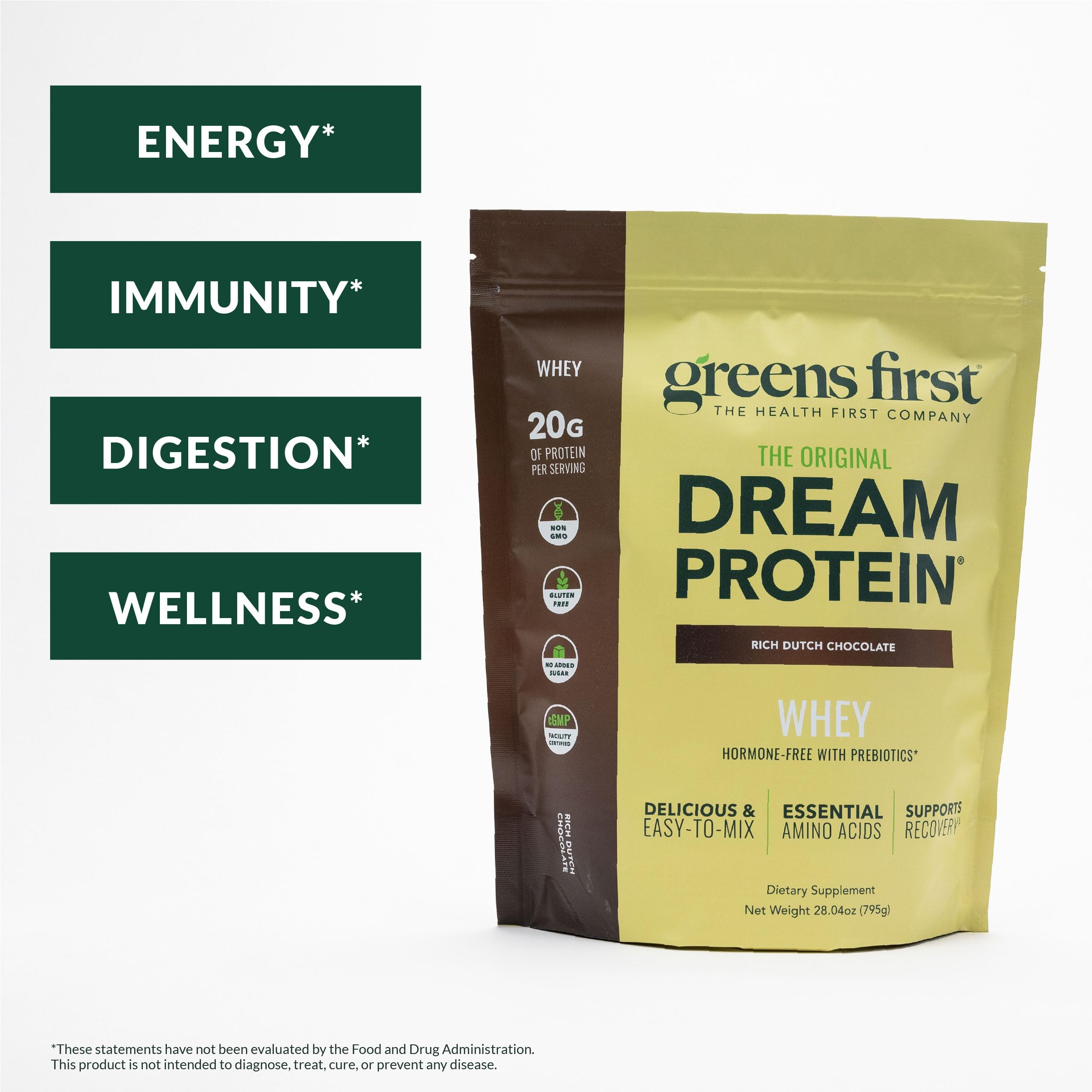 Greens First Dream Protein Whey pour shows smooth mix for quick recovery