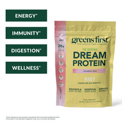 Greens First Dream Protein Whey scoop pouring into glass for quick post-workout shake