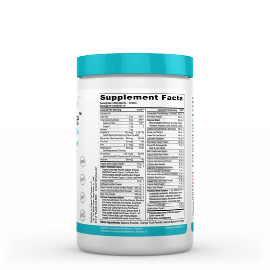 Greens First MenoSolve tub packaging highlighting probiotic blend.