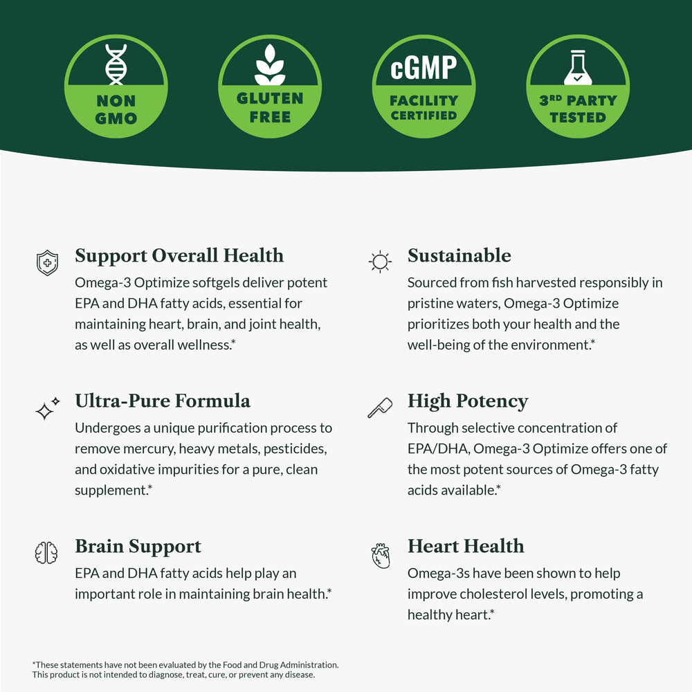 Greens First Omega-3 Optimize sustainable-sourcing badge signals responsible harvesting.