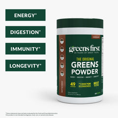 Greens First Original Greens Powder chocolate scoop for easy daily servings