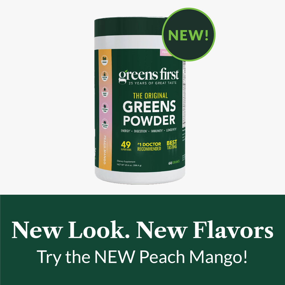 Greens First vegan non-GMO ingredients panel conveys transparent, clean label