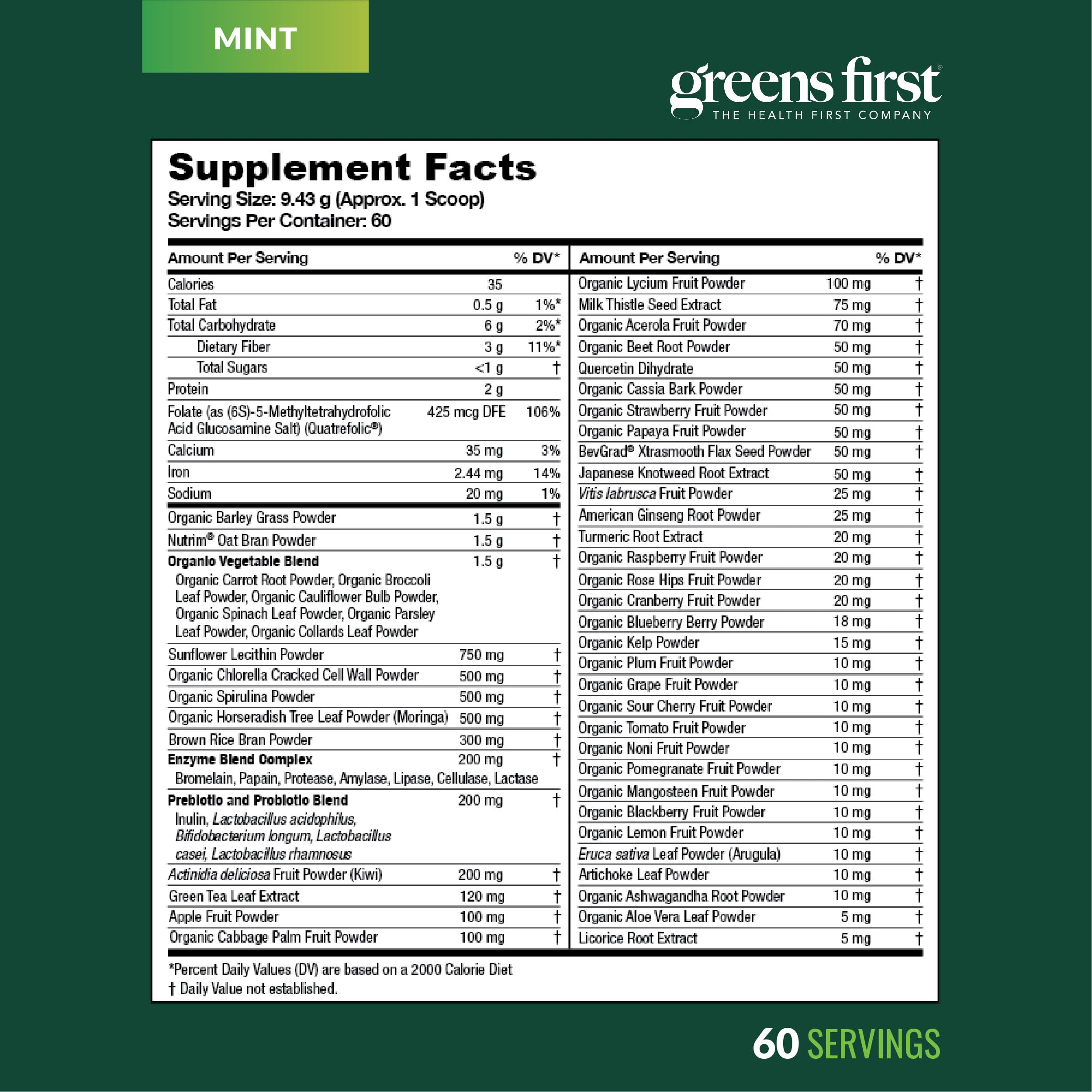 Greens First quick-mix no-clumps image demonstrates easy preparation.