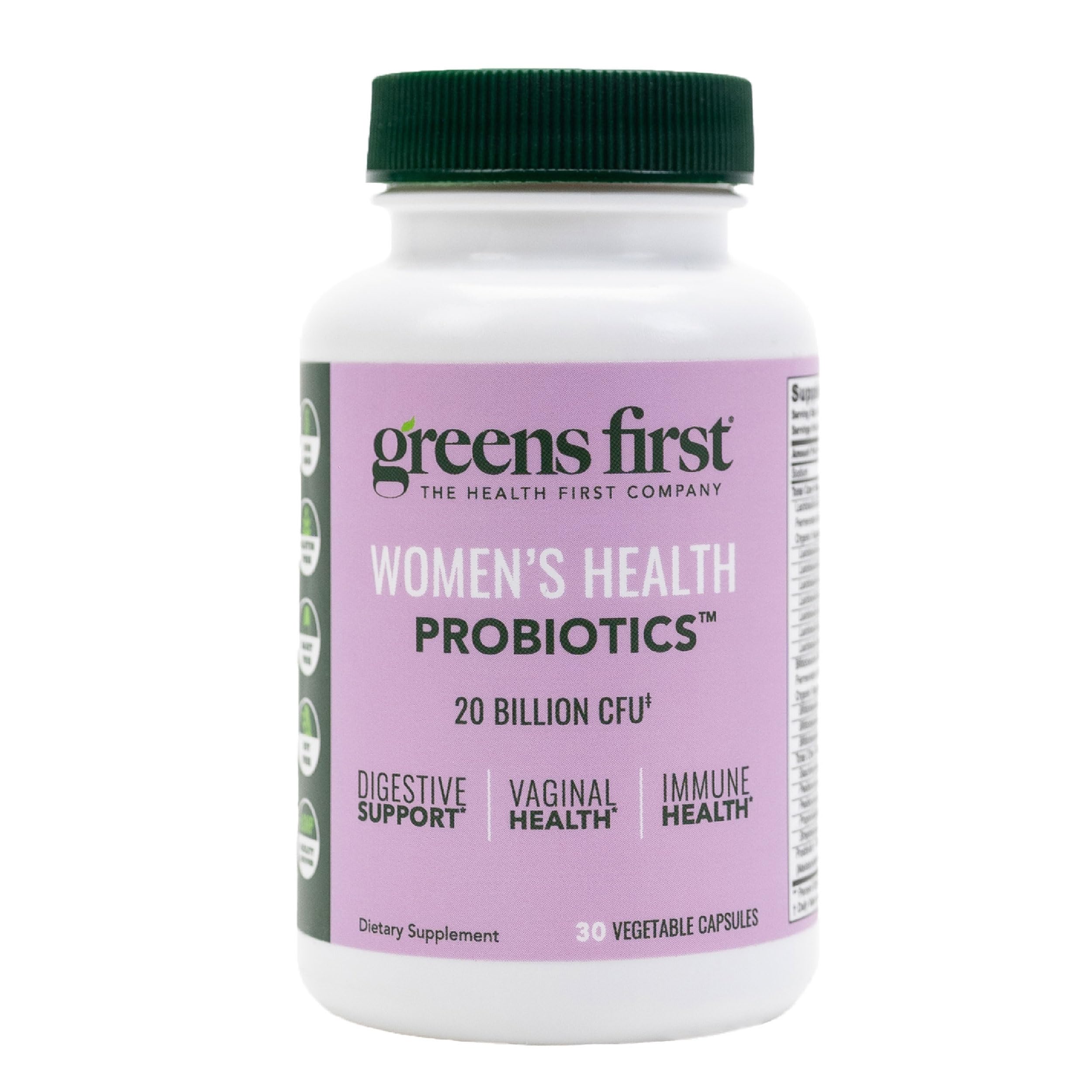 Greens First Women’s Health Probiotics bottle for daily digestive balance.