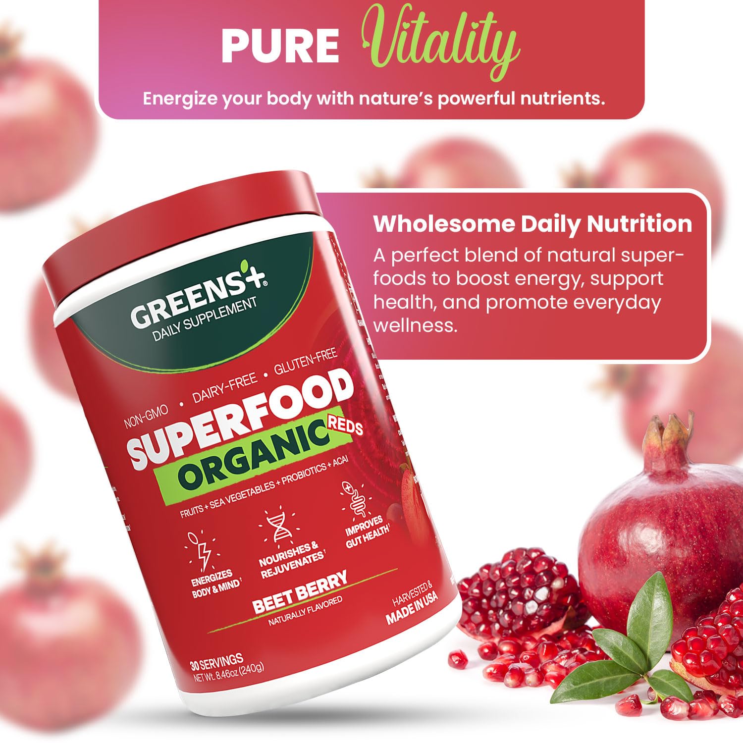 Greens+ USDA-certified organic label closeup for trusted quality.