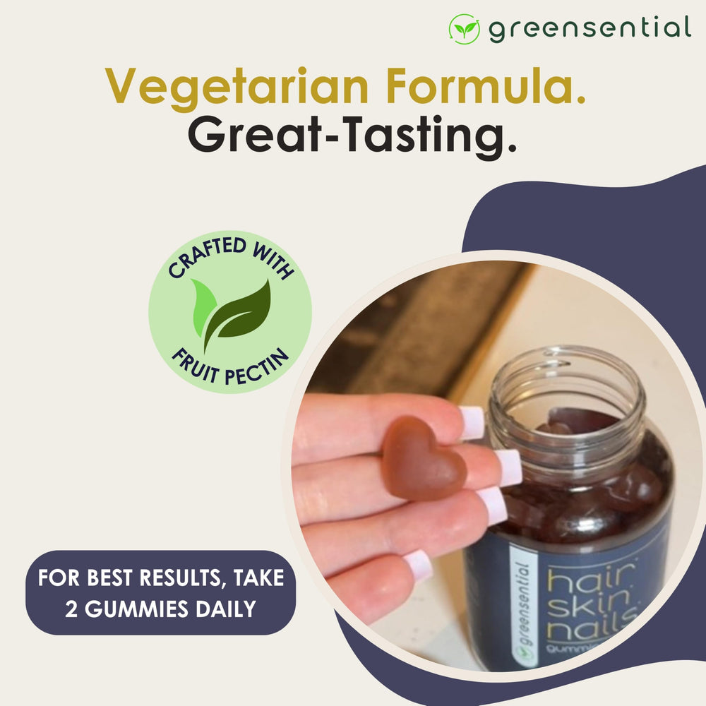 Greensential label shows Biotin 5000mcg in a complete vitamin blend.