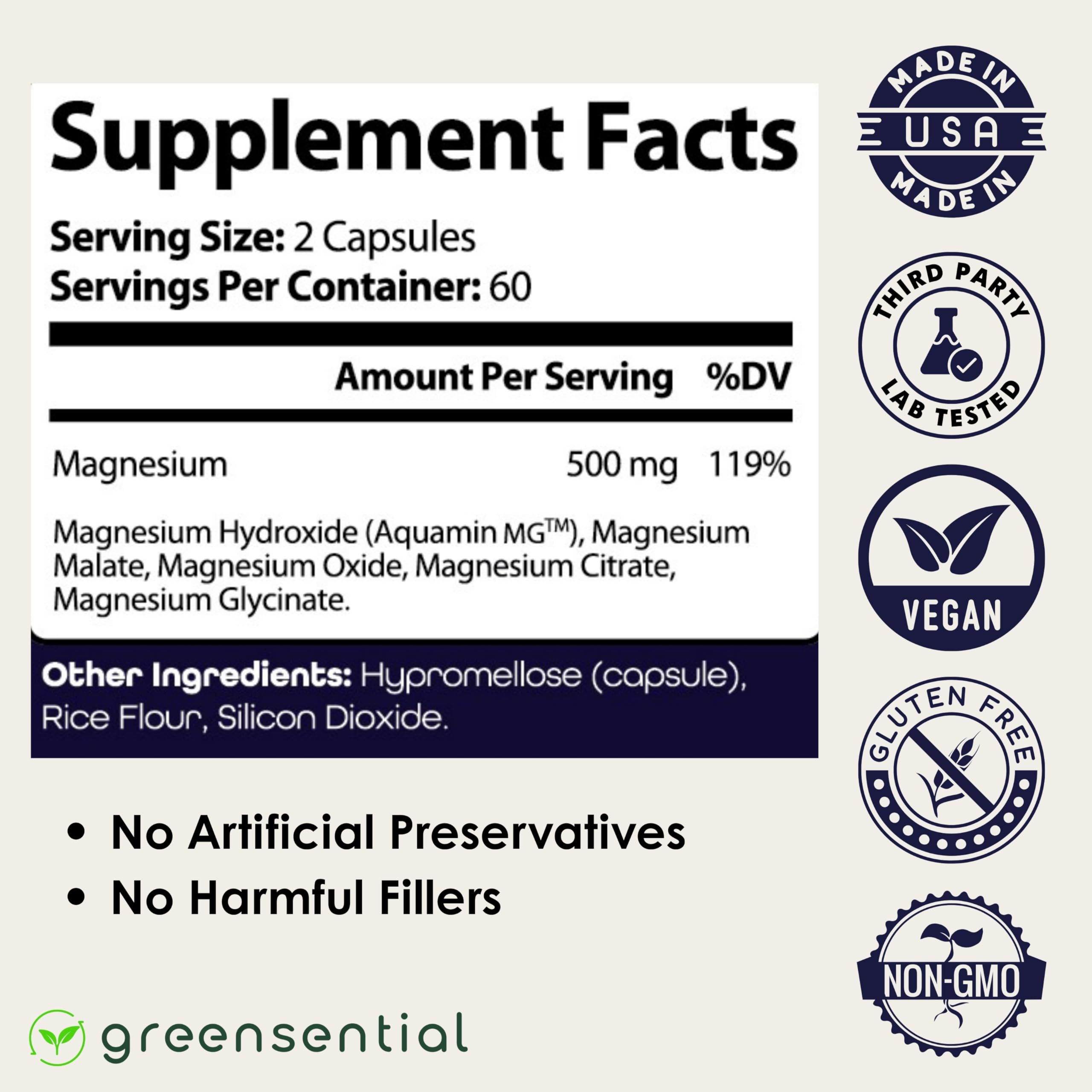Greensential bottle front view with clear label for easy selection.