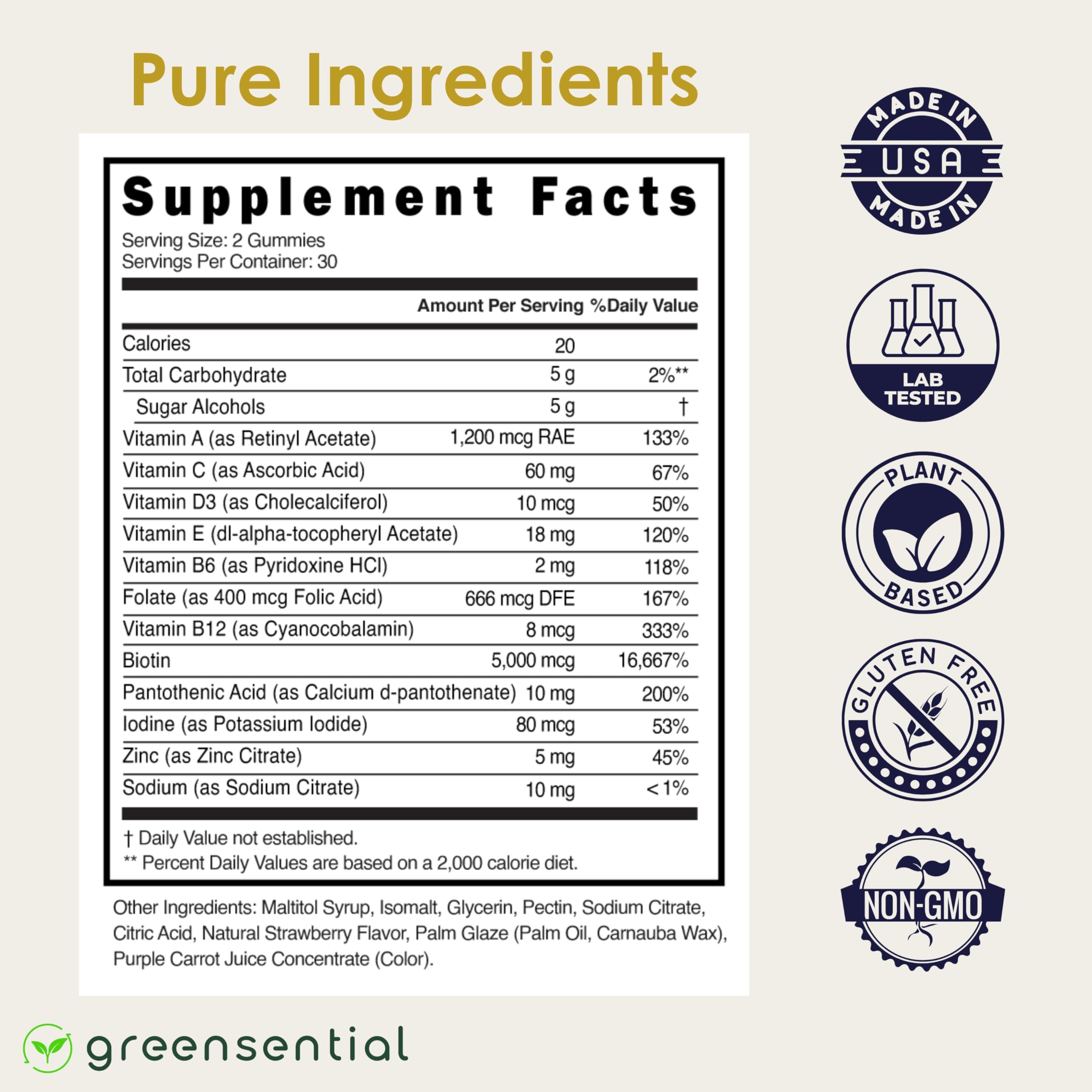 Greensential heart-shaped gummies close-up for daily self-care.